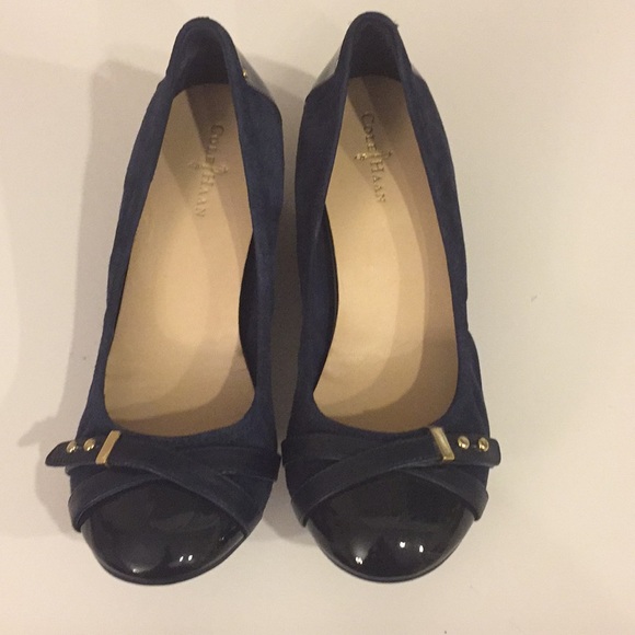 Cole Haan Shoes - Cole Haan Navy suede & patent leather wedges, 7.5B
